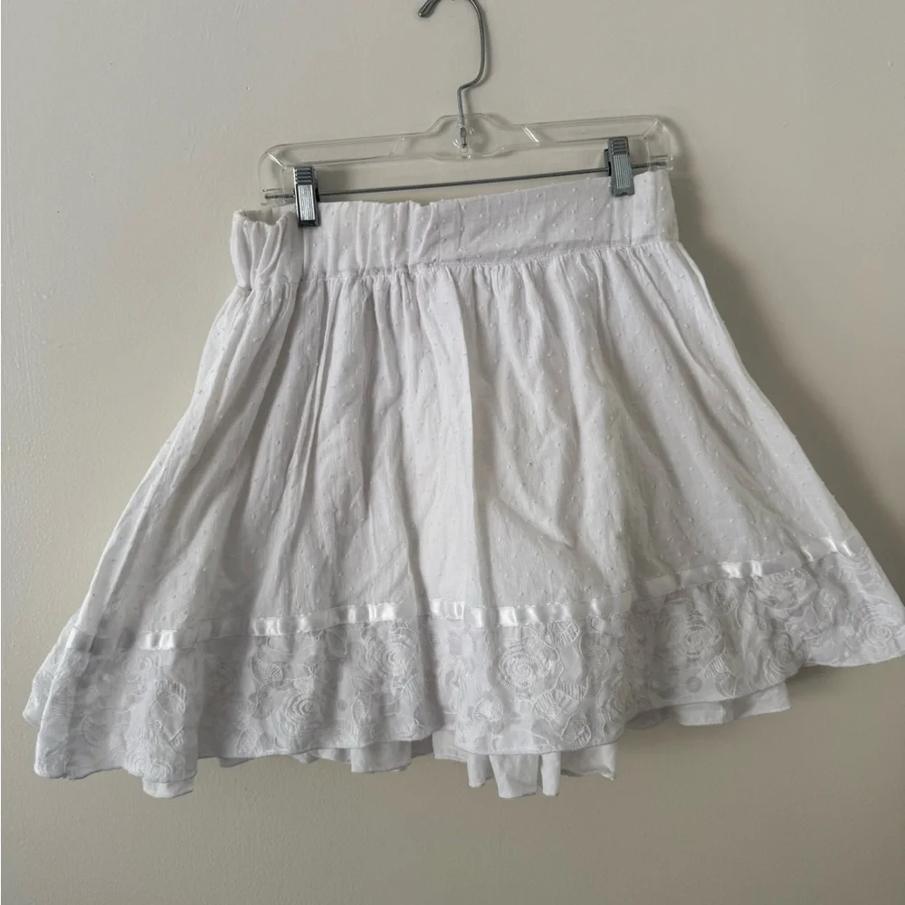 White Swiss Dot Lace Ruffled Mini A-Line Skirt Womens 8/10 Cottagecore Coastal - Picture 2 of 10